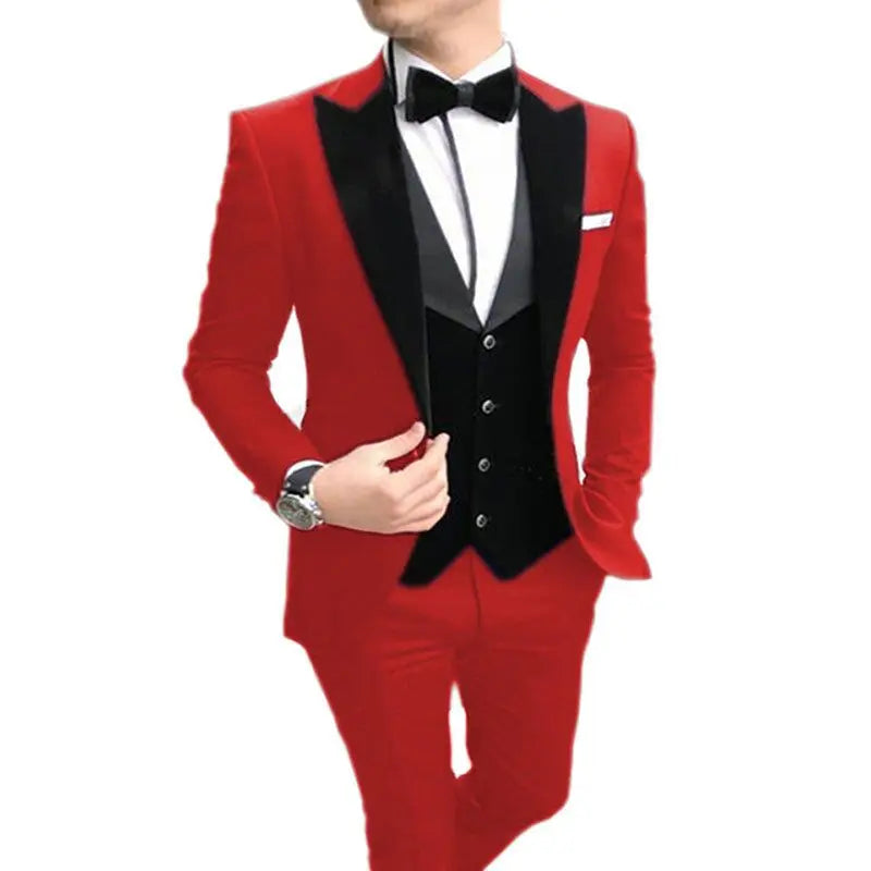 Slim Fit 3 Piece Men's Formal Suits Set - Peak Lapel Single Breasted Blazer Set Wedding Groom Tuxedos Business Jacket Vest Pants
