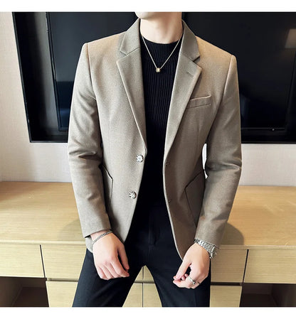 Autumn Winter New Woolen Slim Fit Suit Coat Men Fashion Casual Business Social Party Dress Men's Suit Jackets Tailcoats 4XL-M