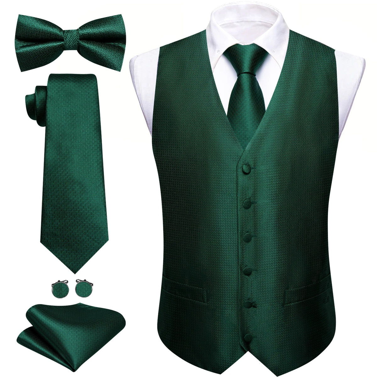 Men's Jacquard Suit Vest Set with Tie, Bow Tie, Pocket Square & Cufflinks – Wedding & Formal
