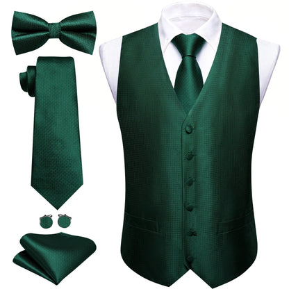 Men's Jacquard Suit Vest Set with Tie, Bow Tie, Pocket Square & Cufflinks – Wedding & Formal