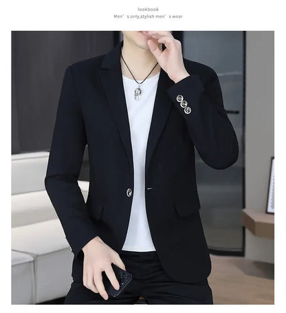 Men's Autumn New Style Slim Fit Pure Color Korean Fashion Administrative Little Suit Jacket Trendy Versatile Top Coat