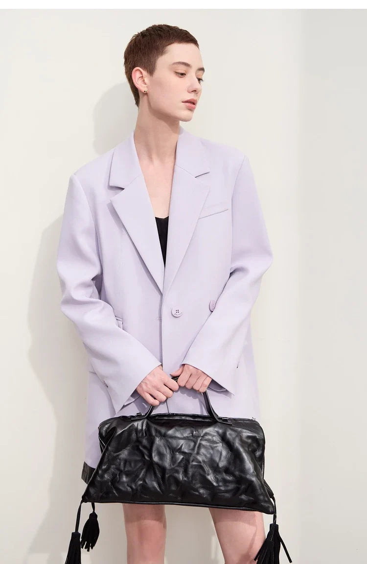 Blazers For Women 2026 Autumn New Black Jacket Notched Double Buckle Loose Mid-length Office Lady Versatile Jackets12453040