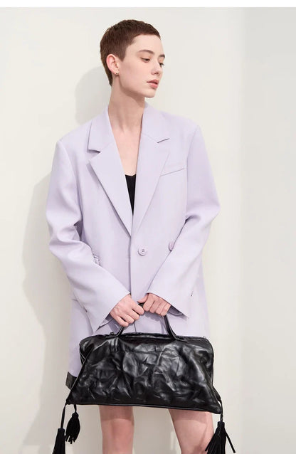 Blazers For Women 2026 Autumn New Black Jacket Notched Double Buckle Loose Mid-length Office Lady Versatile Jackets12453040