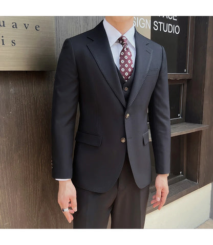 ( Jacket+Vest+Pants ) ltalian Style Luxury High-end Fashion Solid Color Mens Business Slim Suit 3Piece Set Groom Wedding Tuxedo