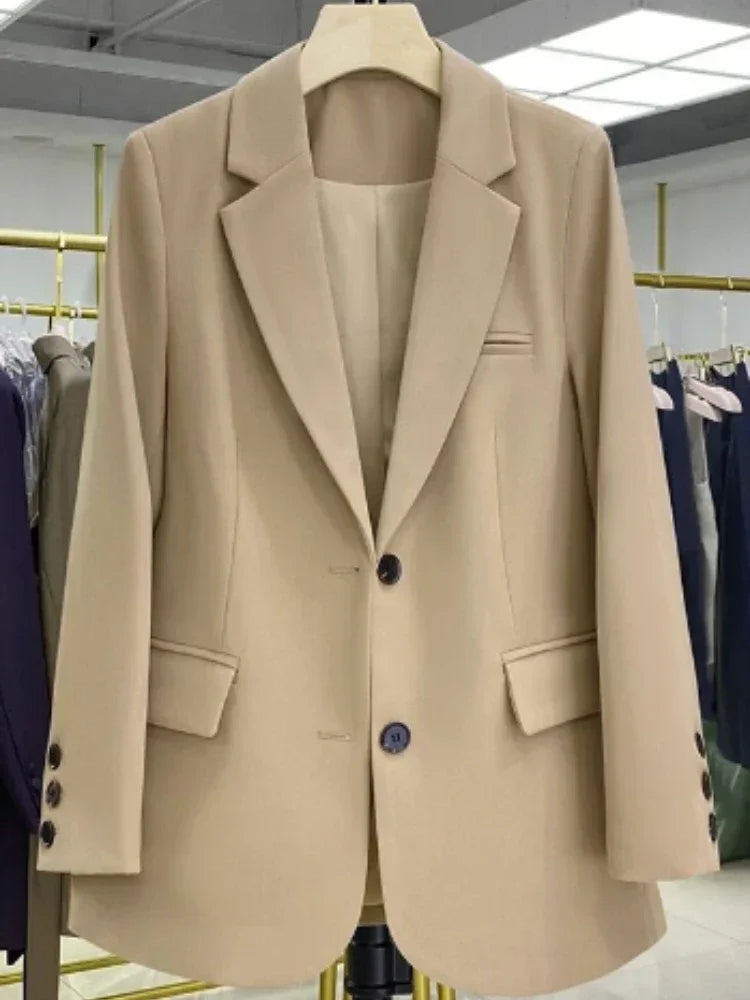 Single Breasted Blazer for Women Slim Fit Office Monochrome Long Sleeve Leisure Coats Korean Fashion Spring Autumn New