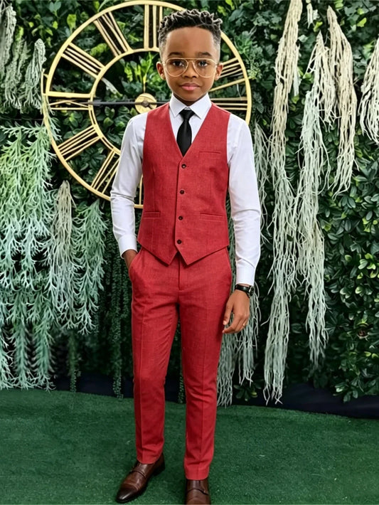 Boys Summer Linen Suits 2 Pieces Vest Pants Wedding Ring Bearer Outfit New High Quality Kids Suit Set For Stage Performance