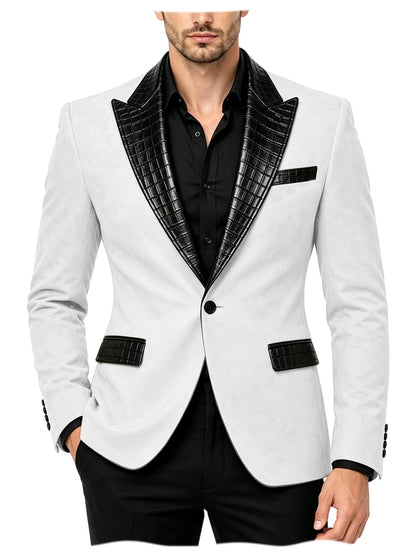 Men's Suede Slim Fit Blazer Jacket Crocodile Pattern Lapel Design Suit Coat Formal Business Prom Wedding Party Tuxedo Outerwear