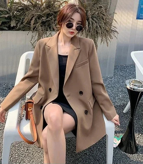 New Arrival 2025 Spring Autumn Women's Korean Loose Blazer Mid Length Solid Color Design Sense Versatile Daily Wear Student Look
