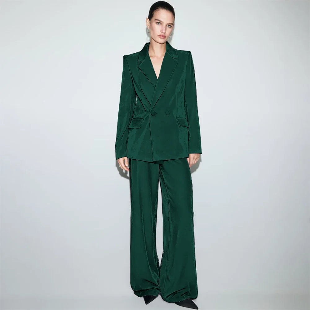 Luxury Navy Blue Velvet Women's Suit Two Piece(Jacket+Pants) Set Double-Breasted Notch Lapel Blazer Elegant Formal Evening Wear