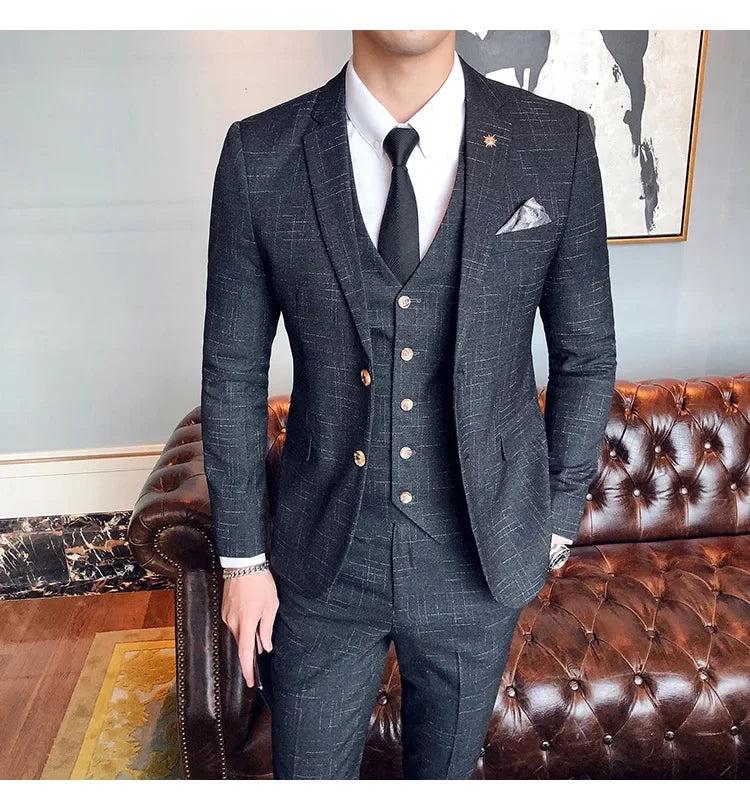 Men's 3-Piece Striped Formal Suit – Blazer, Vest & Trousers | Italian Style Business Gentleman