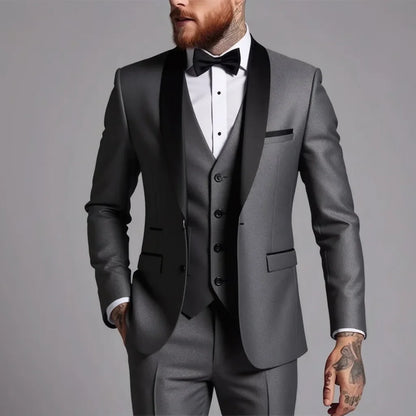Men's Suits Regular Fit 3 Pieces Formal Business Tuxedos Blazer Vest Pants for Wedding Grooms