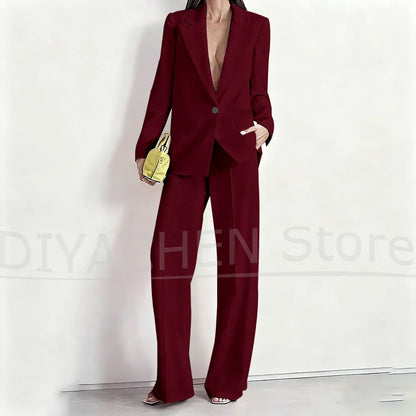 Women's Suit Set Peak Lapel One Button Blazer and Wide-Leg Pants Fashion Formal Casual Party Office Stylish Pants Sets Two Piece