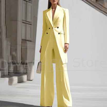 Luxury Women Pants Sets 2 Piece Chic Peak Lapel Double Breasted Outfit Fashion Elegant Daily Casual Party Office Lady Suits