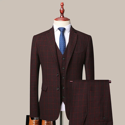 Men's 3-Piece Suit Slim Fit Blazer Vest Trousers Smart Casual Business Formal