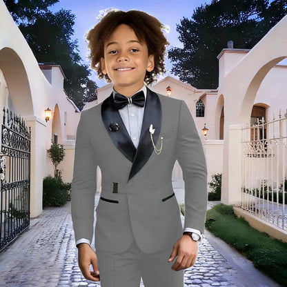Navy Blue Boy Suits Wedding Kids Tuxedos 2 Pieces Formal Blazer Shawl Lapel Double Breasted Prom Suits (Jacket+Pants)