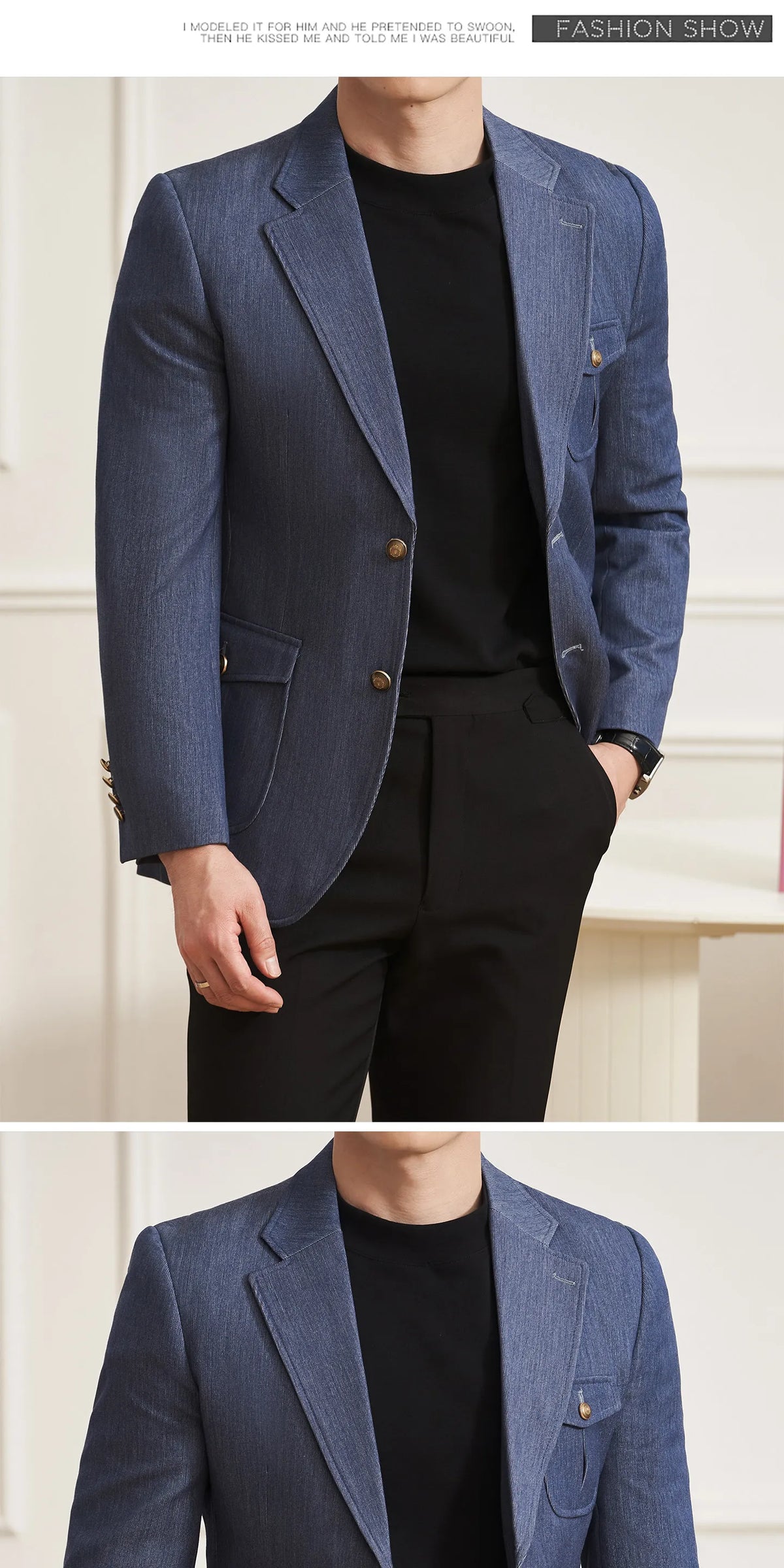 High Quality Men's Denim Style Suit Jacket Vintage Luxury Slim Fit Business Fashion Casual Suit Coat Formal Wedding Tuxedos