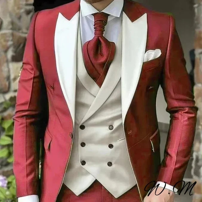 Men's 3-Piece Slim Fit Suit Set – Single Breasted Blazer, Vest & Elastic Waist Pants for Weddings & Formal Events