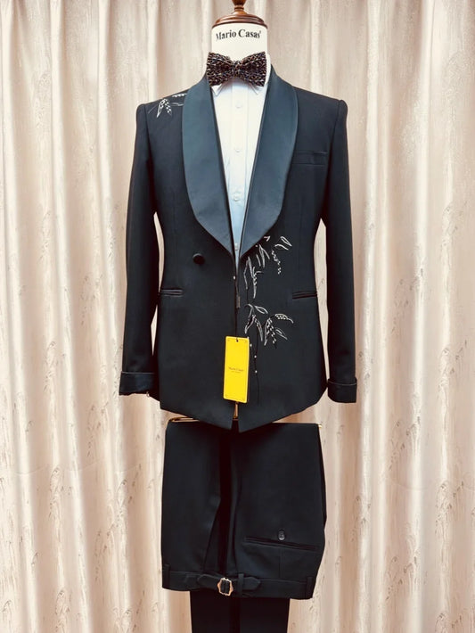 Black Classy Man Suit Set 2 Pieces Jacket Pants For Stage Performance Formal Shawl Lapel Men's Tuxedo For Wedding Party S-3XL