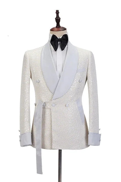 Leisure Men's Suit 2 Pieces Blazer Pants Bow Collar One Button with Belt Wedding Tuxedos Work Business Formal Customized
