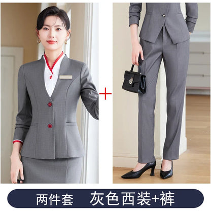 2024 fashionable professional womens clothing. Two-piece long-sleeved suit + pants. High quality slim fit womens business