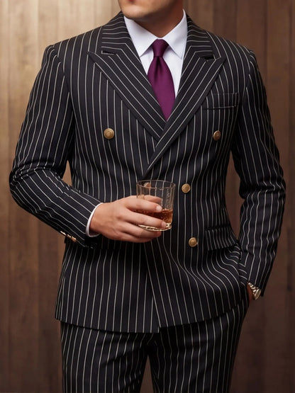 Male Formal Striped Business Suit Spring Autumn Work Office Suit Jacket Pants Wedding Dinner Party Evening Banquet Costume