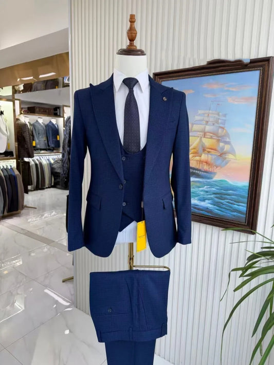 2027 New Men's Formal Suit Set 3 Pieces Office Sets Elegant Premium Man Slim Fit Tuxedo For Birthday Party Wedding Groom Sets
