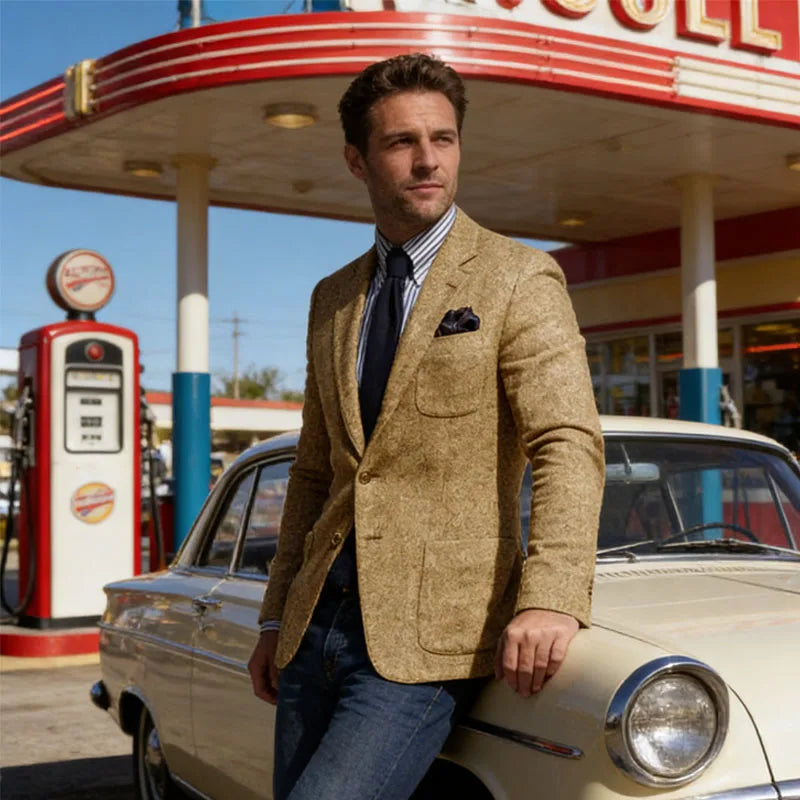 Men's Wool Blend Slim Fit Blazer Single-Breasted Lapel Jacket for Business and Formal Occasions