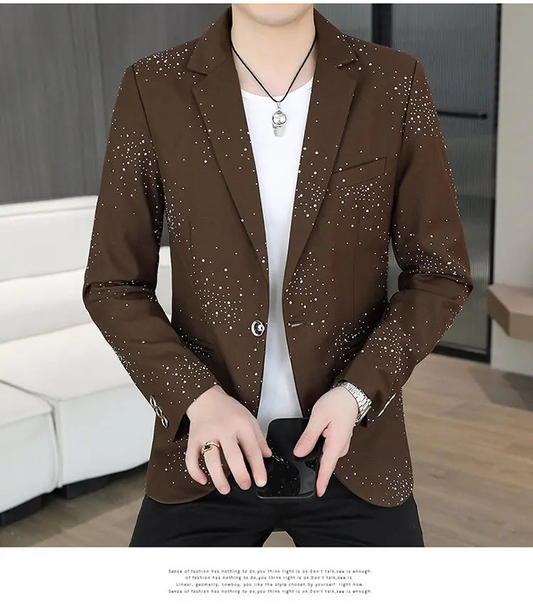 Blazer Men's Sequined High-end Hot Diamond Style Business Outdoor Travel Wedding Youth Slimming Casual High Formal Wear Blazer
