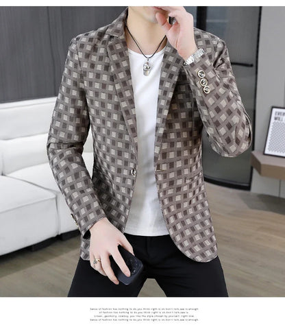 2026 Spring Autumn Men's Suit Jacket Korean Checkered Suit Jackets Slim Fit Fashion Casual Business Formal Blazers Costume Homme