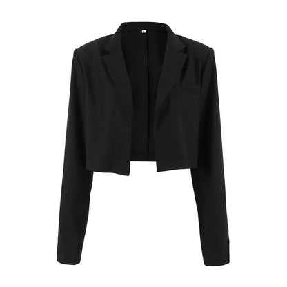 Womens Black Cropped Stand Collar Long Sleeve Blazer Jacket 2026 New Spring Fall Office Niche Design Chic Trendy Classy Workwear