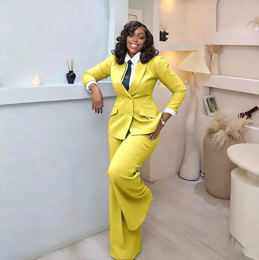 Classic Professional Burgundy Double Breasted Women's Suit Office Formal 2 Piece Jacket Pants Set Casual Daily Streetwear