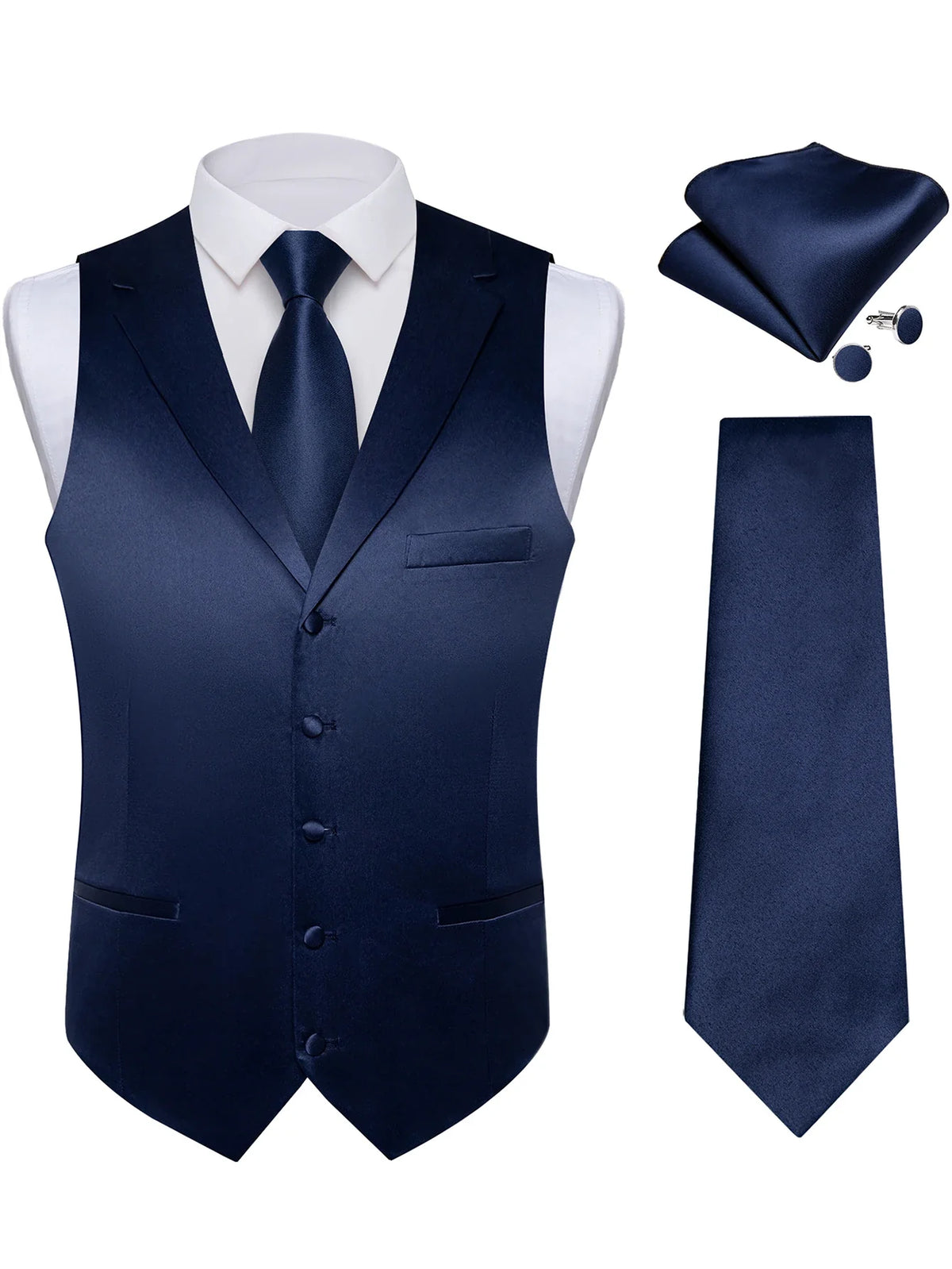 Men's Suit Vest & Tie Set – Solid Color Satin Formal Waistcoat for Weddings and Business