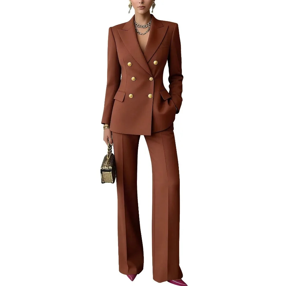 Pure Color Button up Long Sleeve Shirt And Pants Set Formal Streetwear Polyester Spandex Women's Casual Outfit Four Seasons