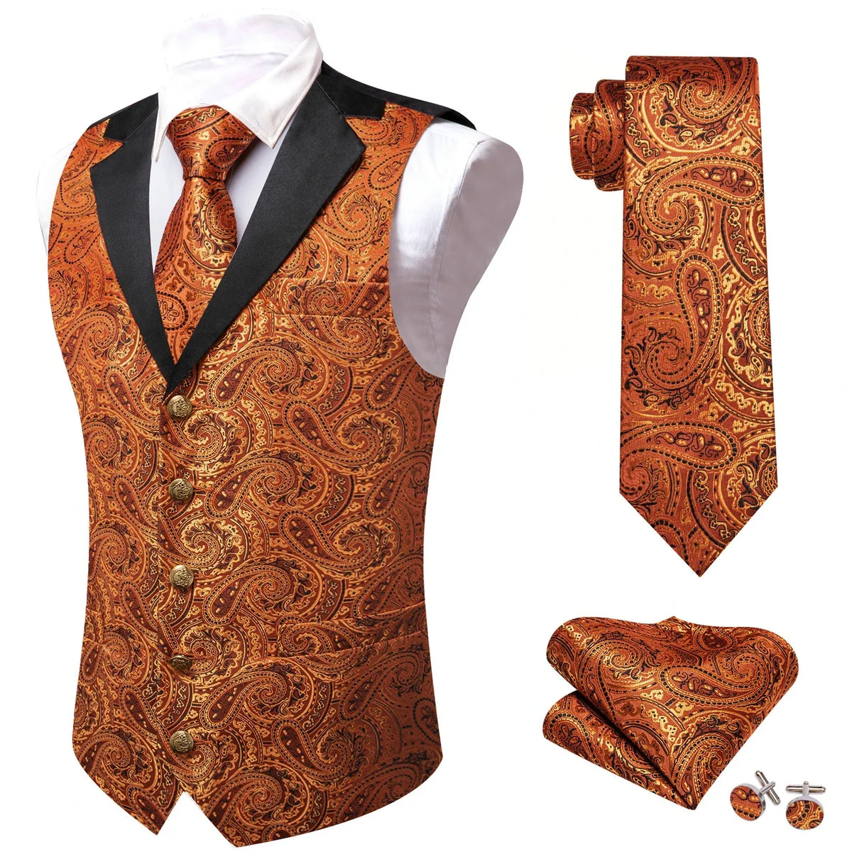 Men's Jacquard Paisley Vest Notched Lapel 3-Piece Set for Weddings & Formal Events – Purple