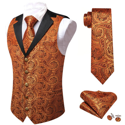 Men's Jacquard Paisley Vest Notched Lapel 3-Piece Set for Weddings & Formal Events – Purple