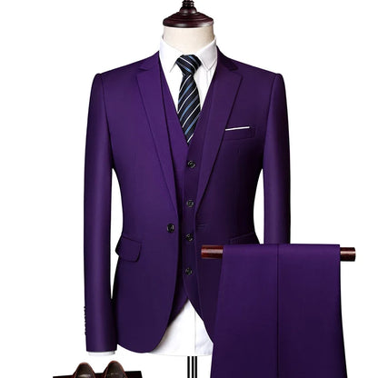 Men's Three-Piece Suit – Slim Fit Wedding & Business Formal Suit with Vest and Trousers