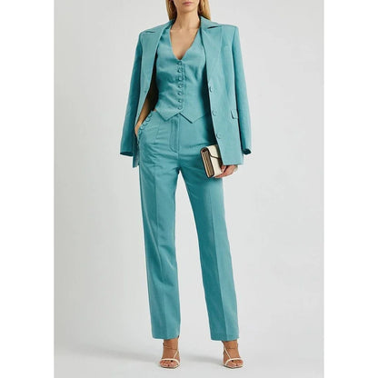 Slate Green Women's Suit Customized Elegant Single-breasted Peaked Lapel Three Pieces (Jacket+Pants+Vest) Office Lady Set