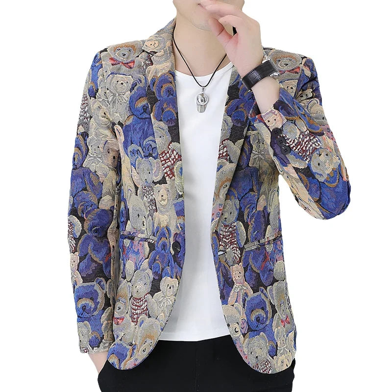 Blazer New Men's Fashionable Casual Business Gentleman Outdoor Trendy Print Banquet Versatile and Slimming Korean Version Blazer