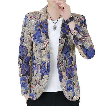 Blazer New Men's Fashionable Casual Business Gentleman Outdoor Trendy Print Banquet Versatile and Slimming Korean Version Blazer