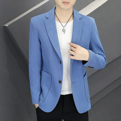 Men's Casual Blazer Two-Button Waffle Pattern for Spring Autumn