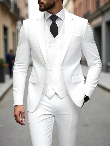 Élégant Costume Homme 3 Pièces Blazer Gilet et Pantalon Ensemble Costume de Smoking à Revers Pointus pour Homme Cérémonie Mariage Tenues Bal de Fin d'Année Affaires