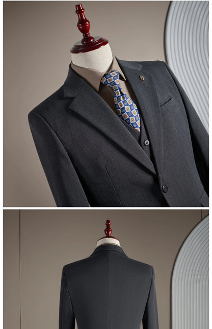 High-quality, fashionable, stylish, versatile and trendy business casual one-button suit set, three-piece set, groom's dress sui