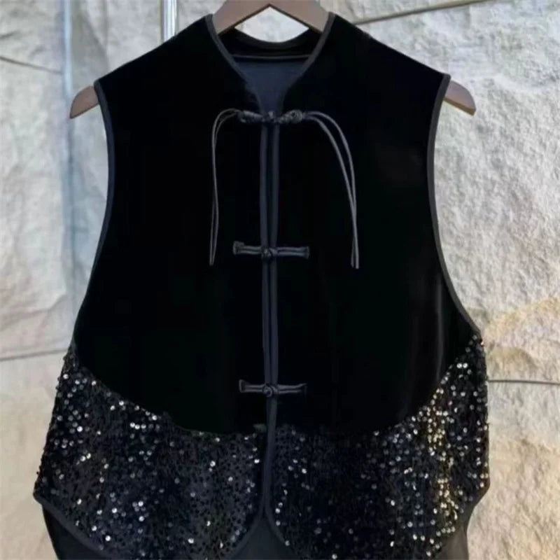 Retro Female New Patchwork Waistcoat Tops Spring Autumn Women High-end Vest Coat Ladies Fashion Casual Velvet Sleeveless Jacket