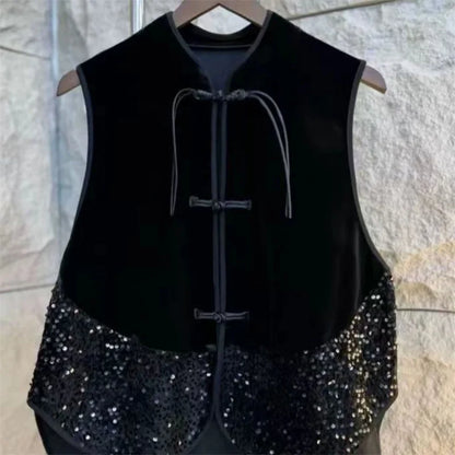 Retro Female New Patchwork Waistcoat Tops Spring Autumn Women High-end Vest Coat Ladies Fashion Casual Velvet Sleeveless Jacket