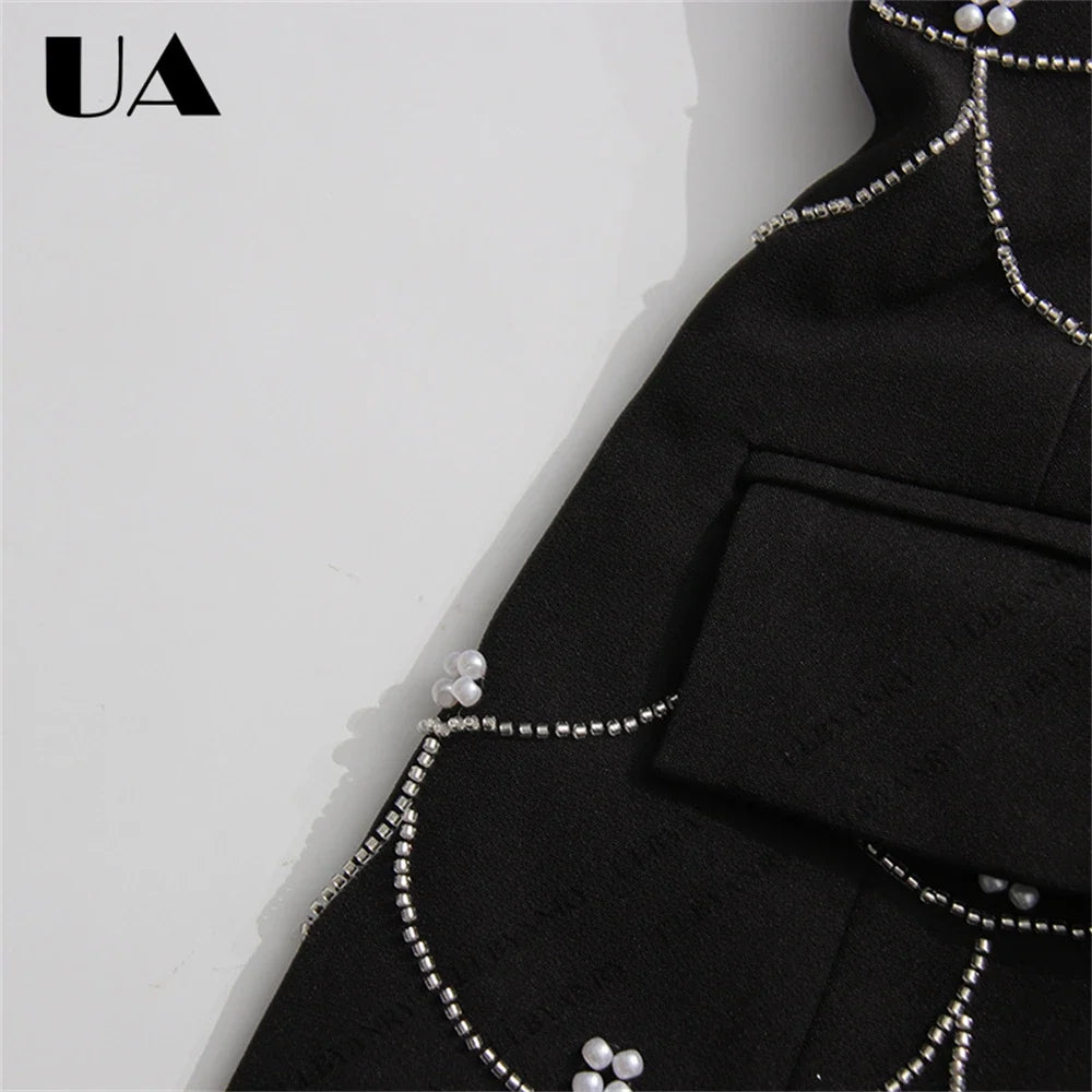 Women's Black Blazer with Silver Fish Scale Sequins, Slim Fit One Button Casual Business Jacket for Party Evening Prom