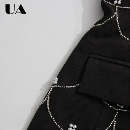 Women's Black Blazer with Silver Fish Scale Sequins, Slim Fit One Button Casual Business Jacket for Party Evening Prom