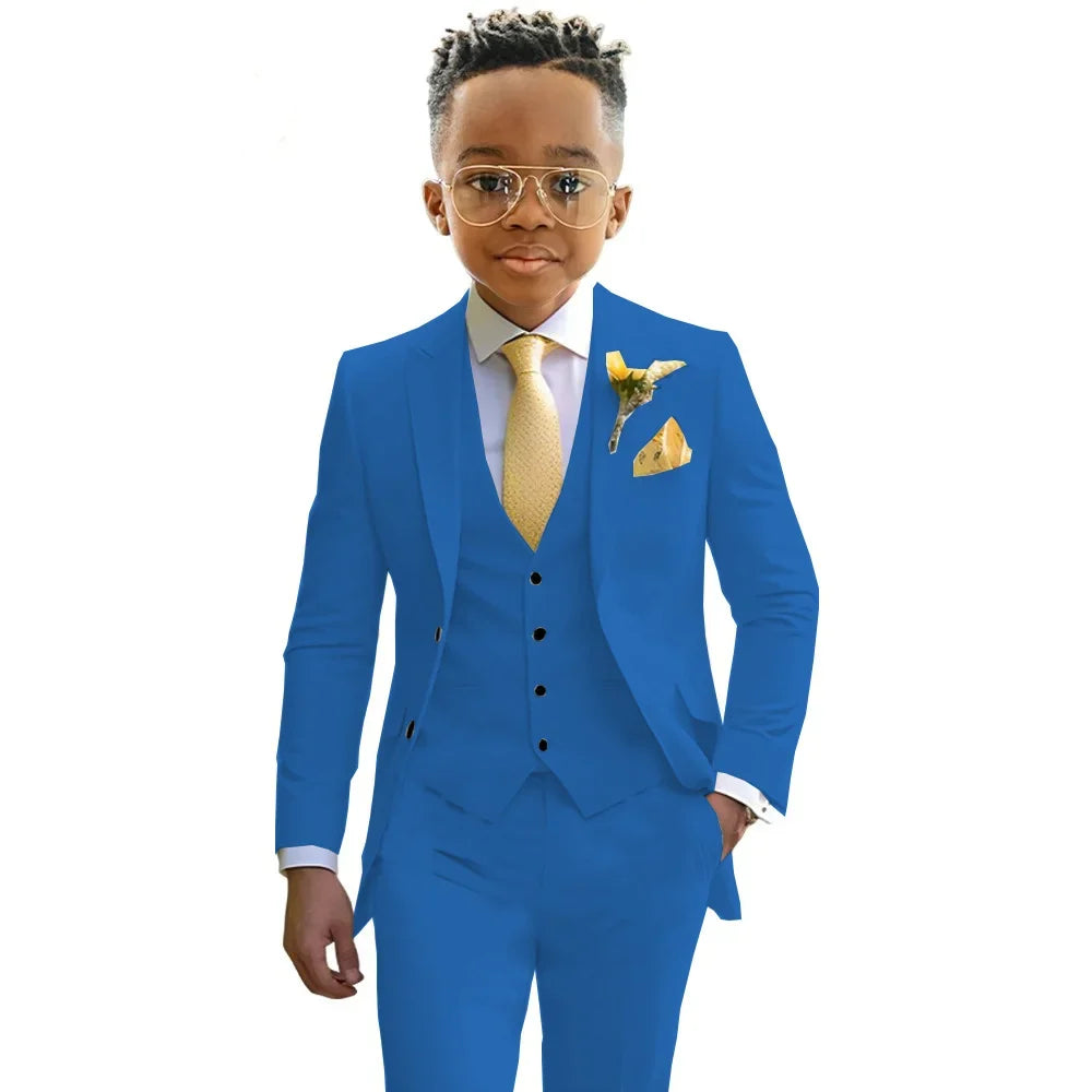 Formal Boys Suits Wedding Tuxedo 3 Pieces 2-20T Kids Slim Fit Jacket Vest Pants Birthday Party Sets School Performance Outfit