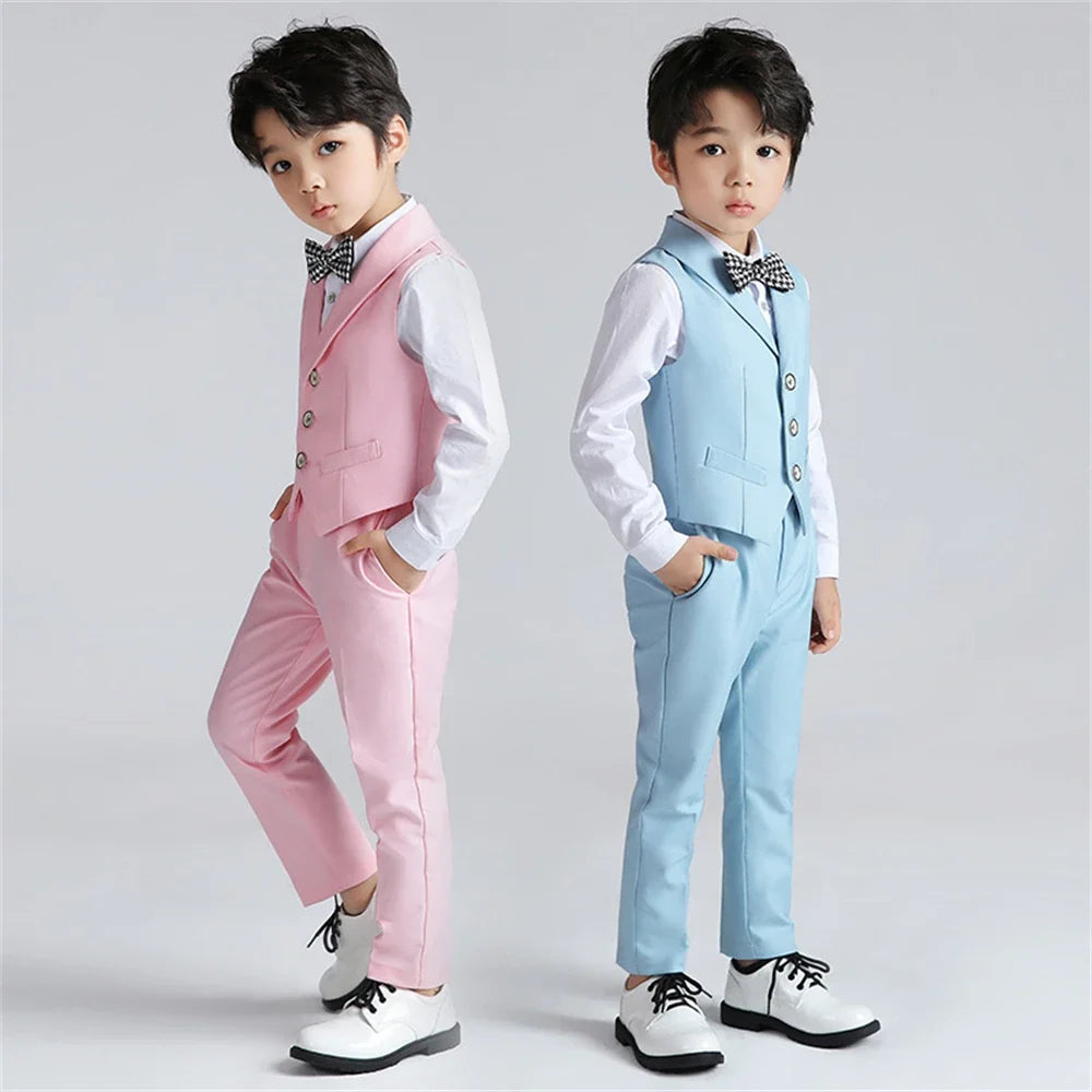 Solid 2-Piece Vest Trousers Set for Kids, Wedding Ring Bear Suit Set, Chidren Formal Dress Wear 90-170cm Boys Sets
