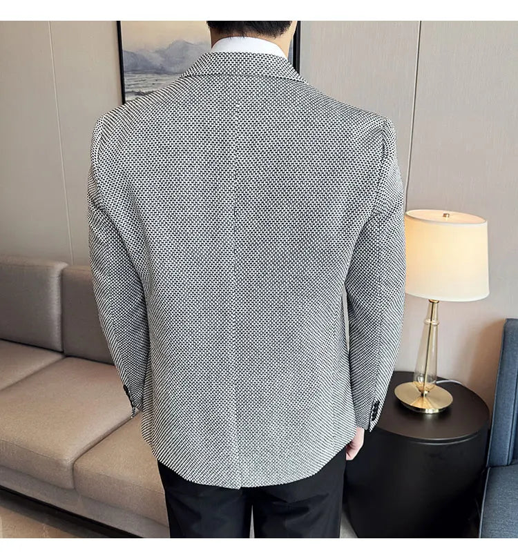 New Lmitation Linen Woven Slim Fit Suit Jacket Men Fashion Casual Business Blazers Wedding Social Party Dress Coats 4XL-M