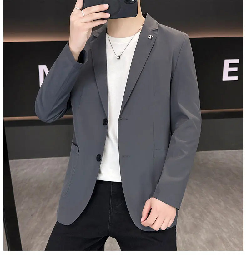 Men's Summer Thin Casual Blazer Solid Color Sun Protection Single Suit Jacket Lightweight Breathable Outerwear